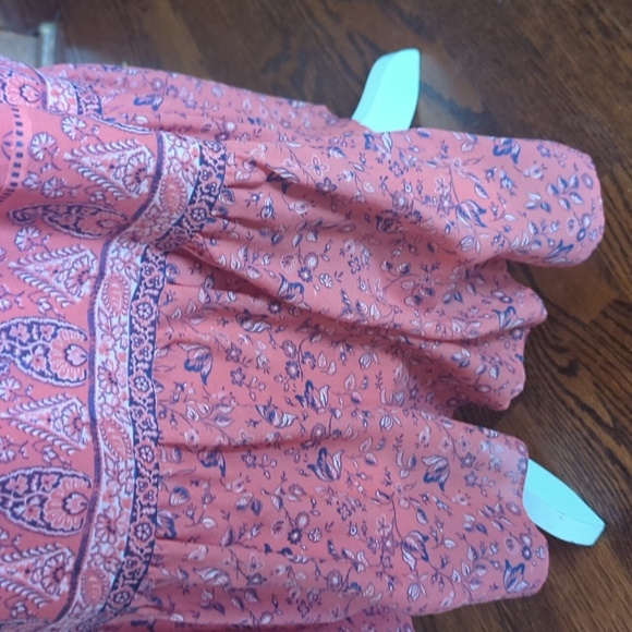 Joie 100% Silk Coral Pink Print Sheer Tiered Halter Midi Flowy Sundress Sz M - Picture 8 of 14